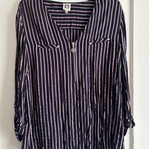 Anne Klein Navy and Pink Striped Blouse